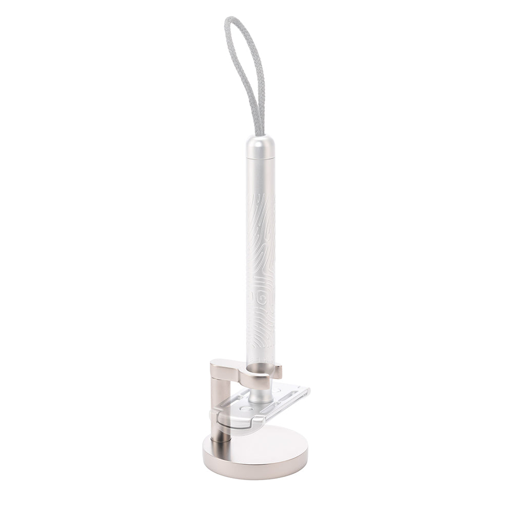 MÜHLE Matt Silver Safety Razor Stand, with Companion Razor Example.