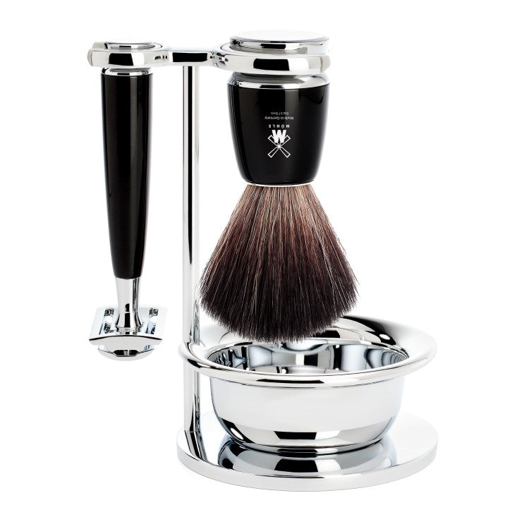 MÜHLE RYTMO Fibre Brush and Safety Razor Set in Black Incl. Bowl