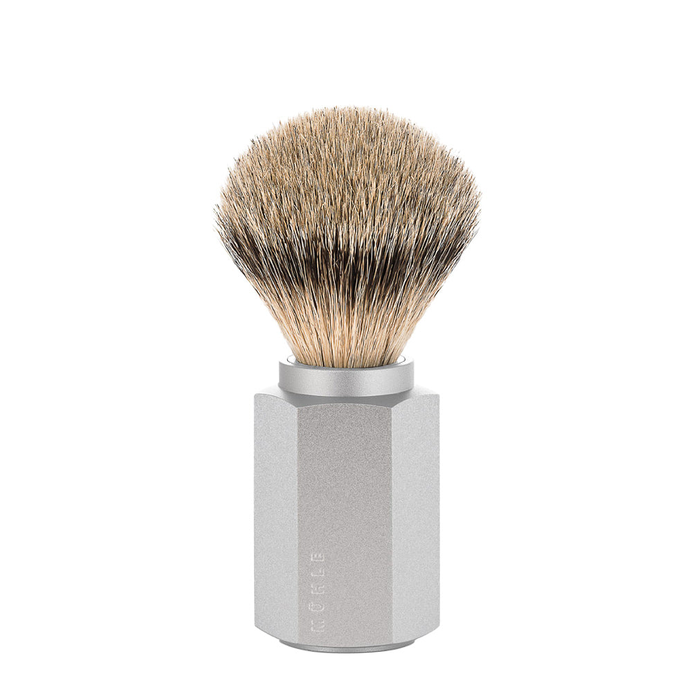 MUHLE HEXAGON Silvertip Badger Shaving Brush in Silver