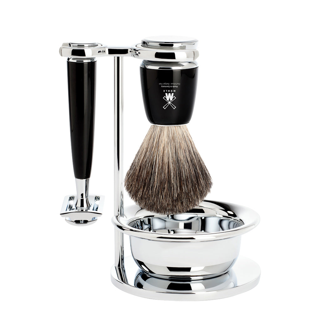 MUHLE RYTMO Pure Badger and Safety Razor Set in Black with Bowl