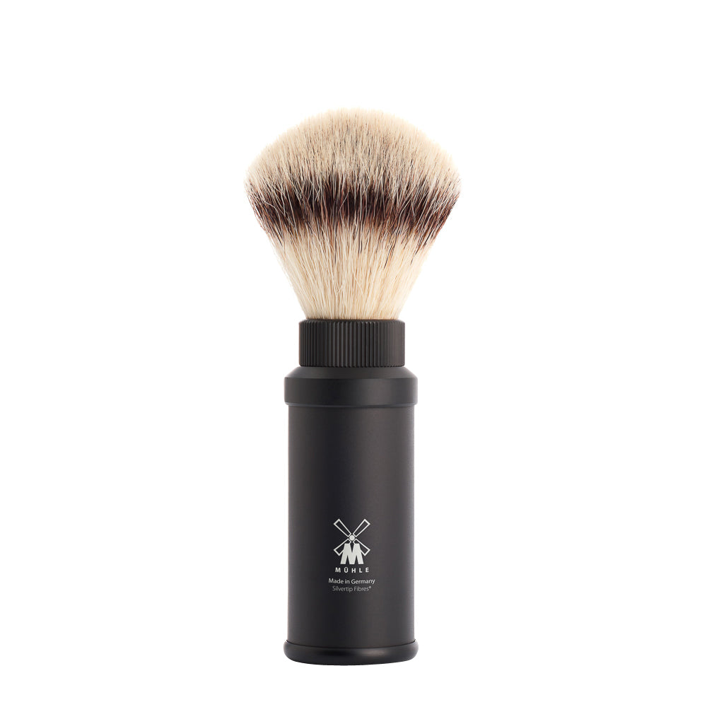 MUHLE TRAVEL Black Aluminum Silvertip Fibre Travel Shaving Brush