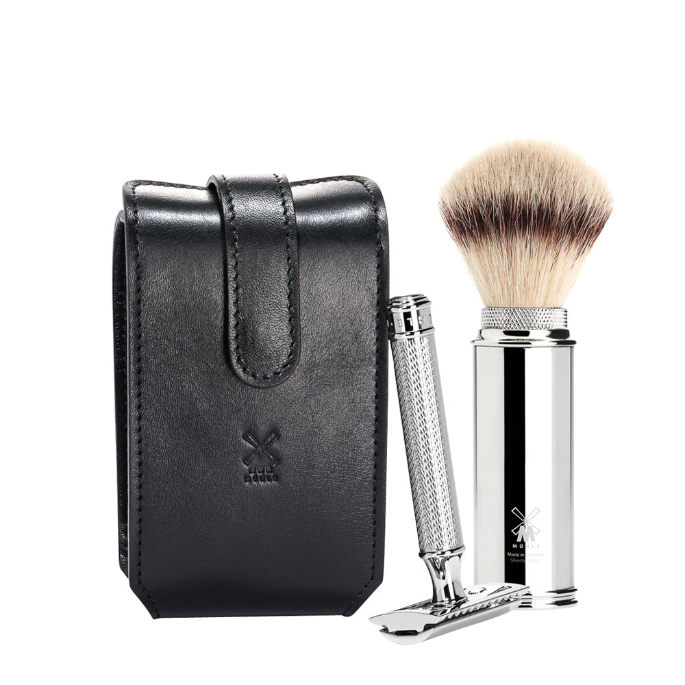 MUHLE TRAVEL Black Leather Case for Shaving Brush and Safety Razor