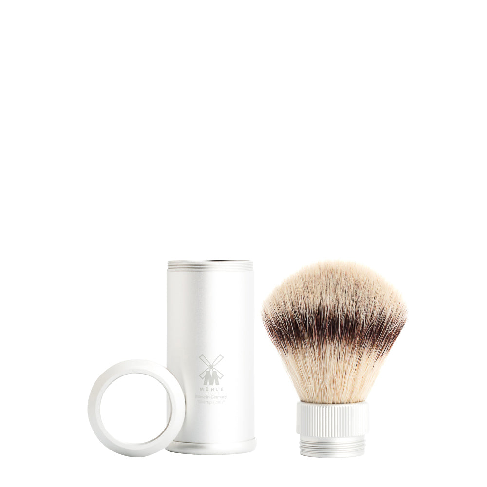 MUHLE TRAVEL Silver Aluminum Silvertip Fibre Travel Shaving Brush