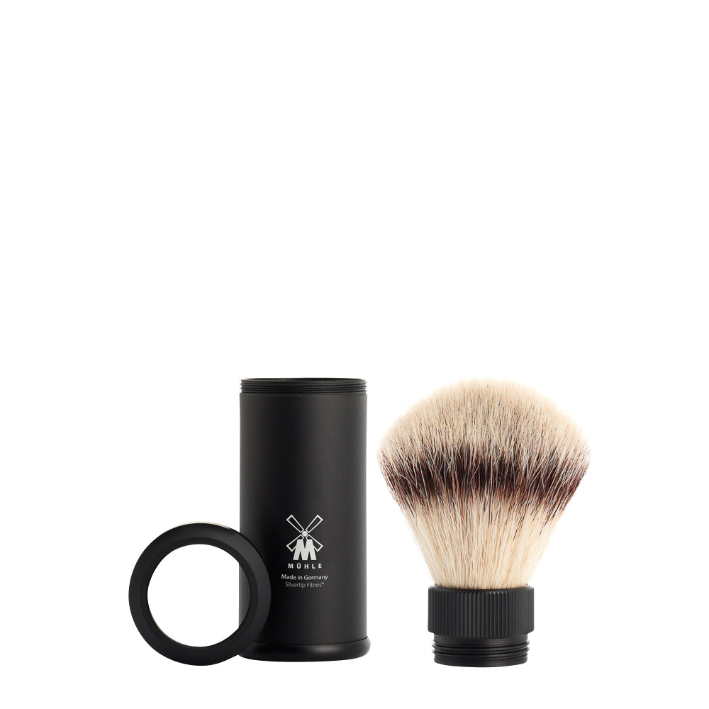 MUHLE TRAVEL Black Aluminum Silvertip Fibre Travel Shaving Brush