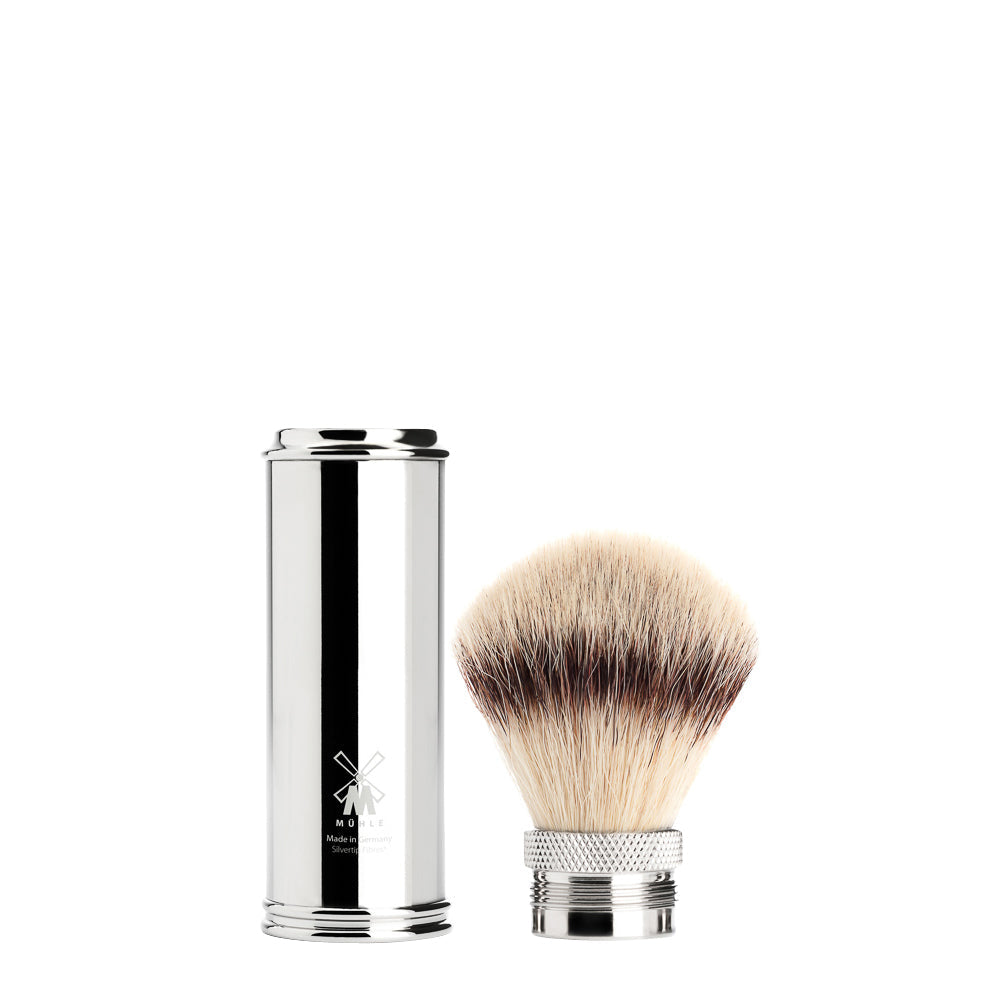 Synthetic Fibre Travel Shaving Brush in Chrome